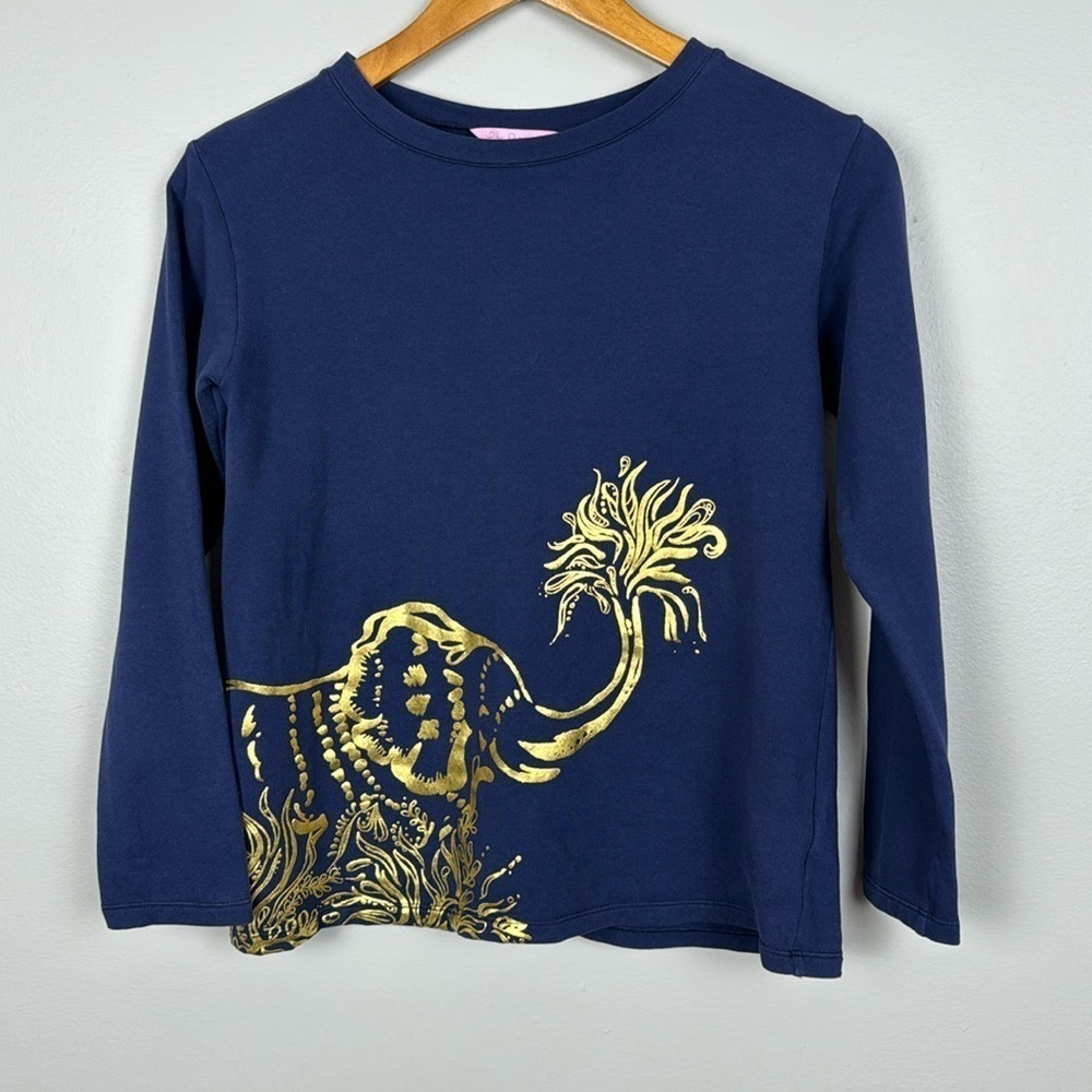 Lilly Pulitzer Blue and Gold Elephant Sweatshirt